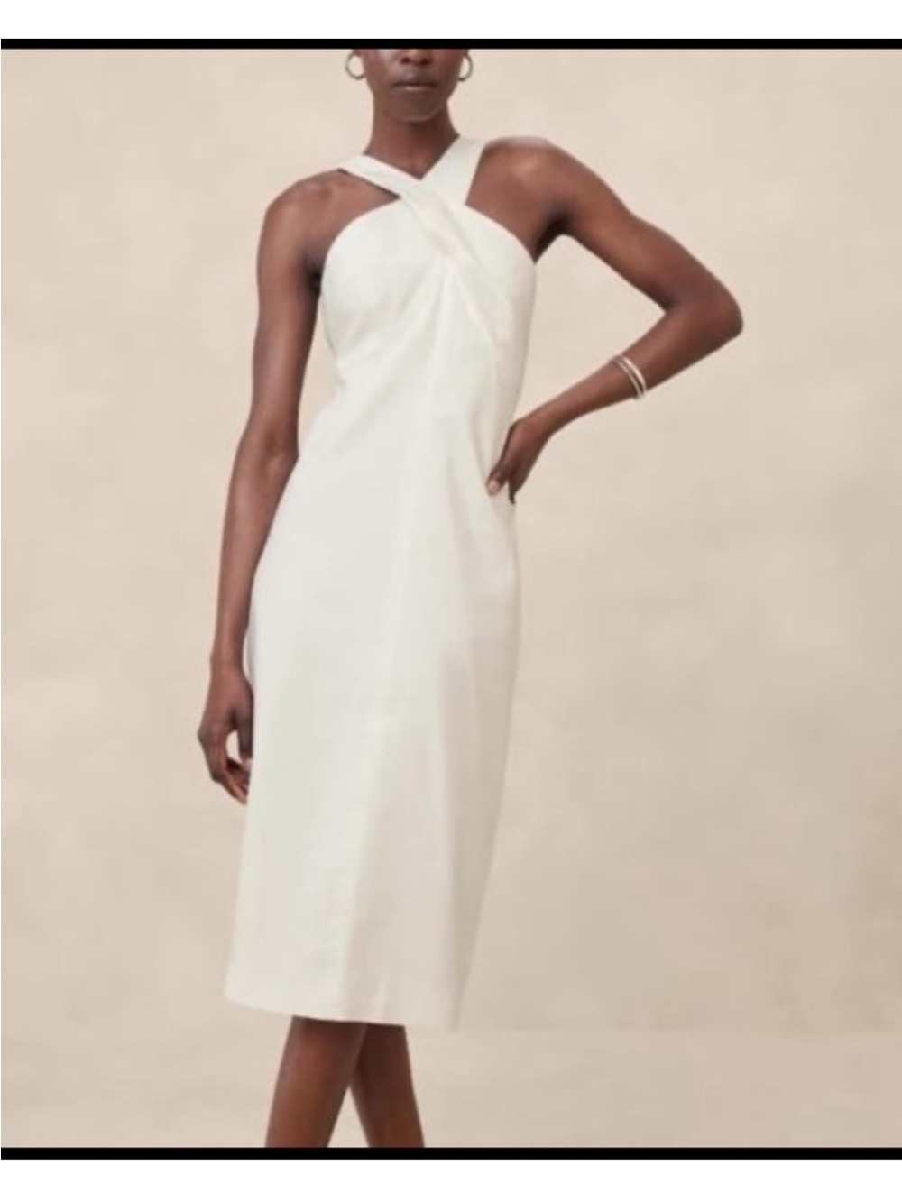NWOT Banana Republic Linen-Blend Midi Dress White Size 2P Coastal Quiet Luxury